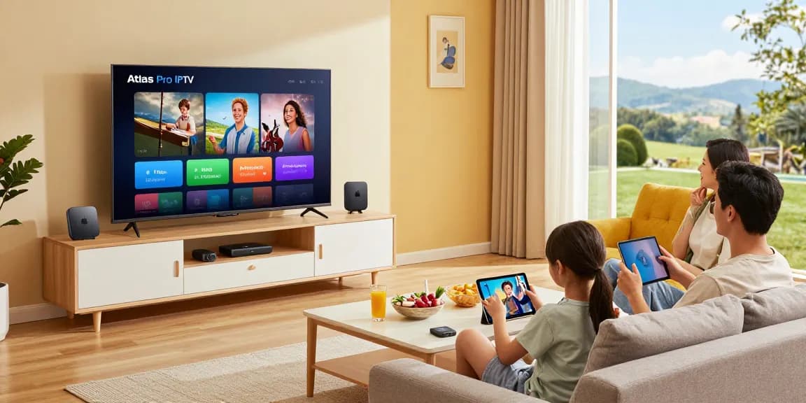 Famille utilisant Atlas Pro IPTV pour un divertissement exceptionnel à la maison.