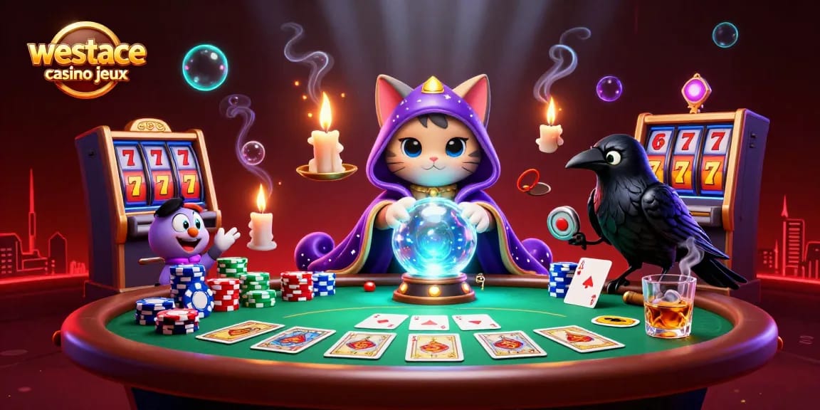 Jouez à westace casino jeux avec des machines à sous et des effets mystiques dans un environnement de casino éblouissant.