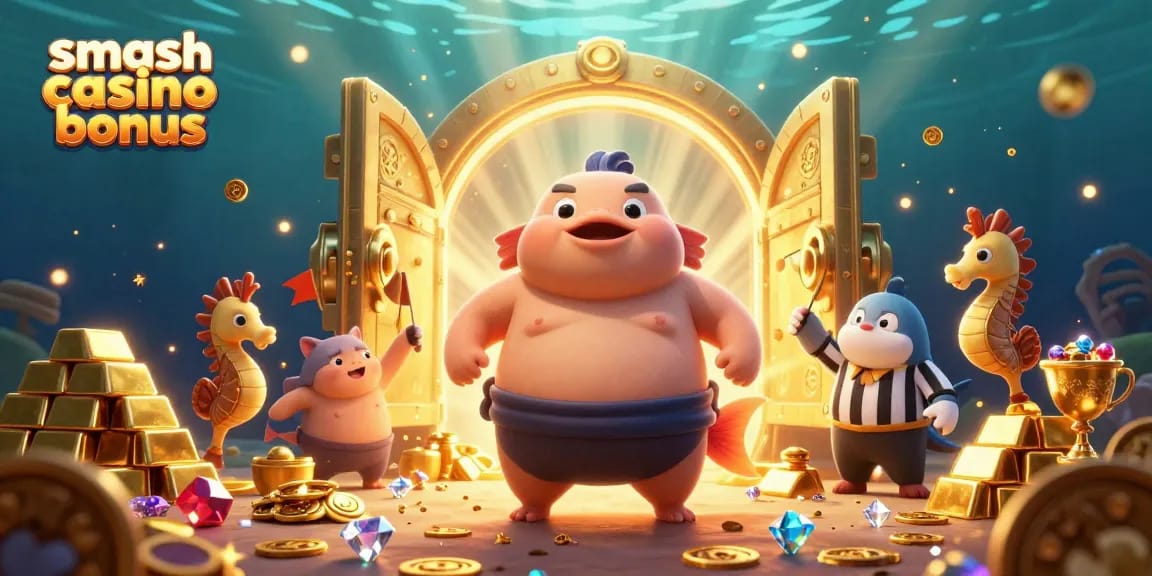 Jouez au bonus smash casino avec un pack de bienvenue attractif sur une illustration captivante.