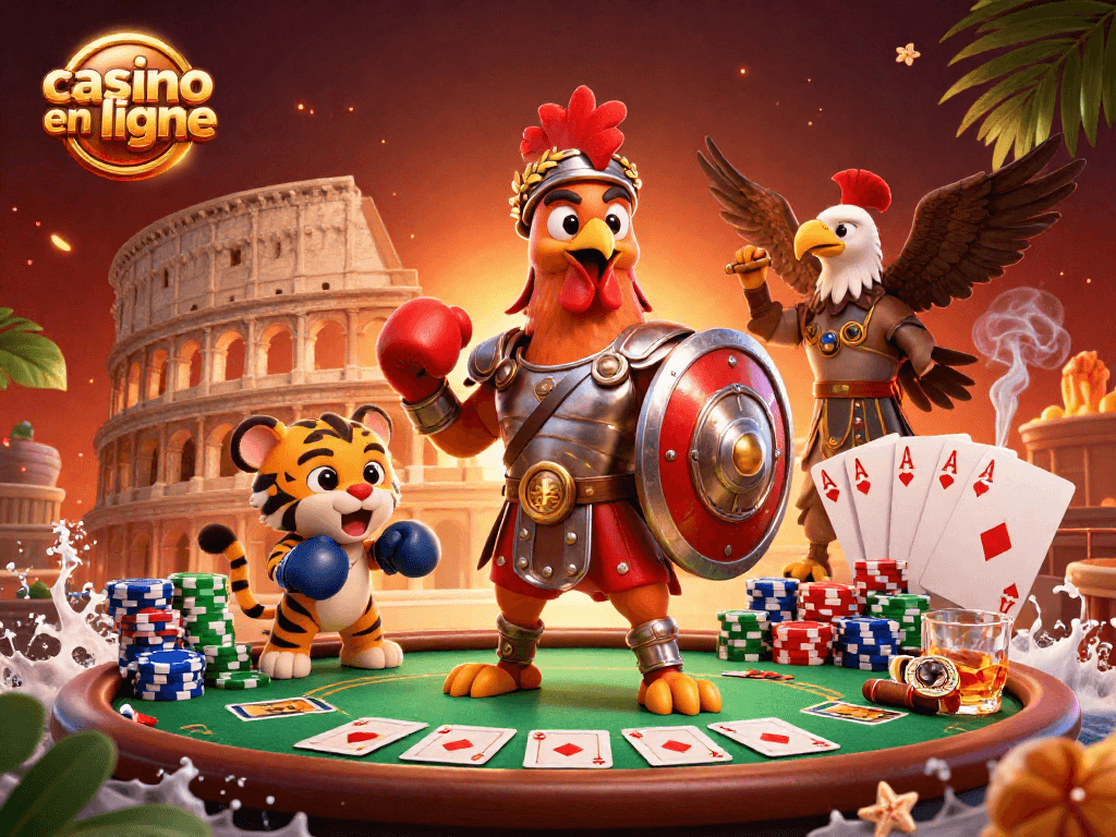Découvrez les jeux de casino en ligne avec un rooster de guerre dynamique et une ambiance immersive dans une arène.