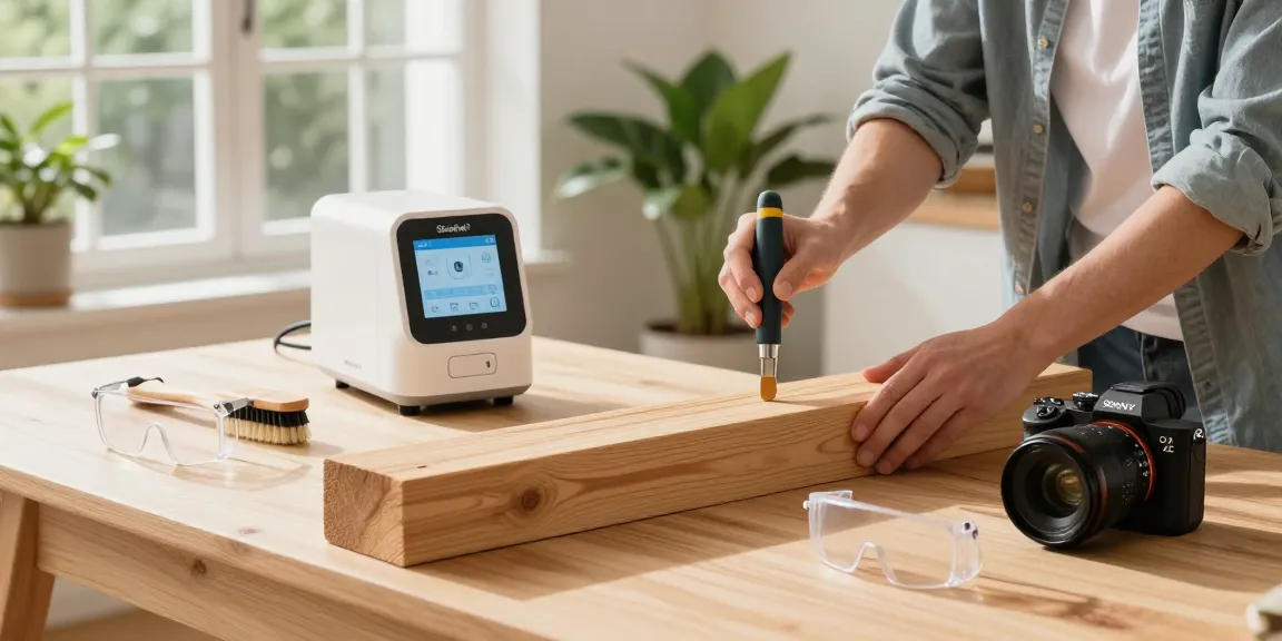 Traitement écologique du bois avec Shashel® dans un intérieur lumineux, technologie en action.